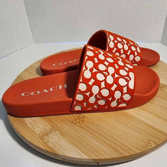 COACH Udele Signature Rubber Slides Fiery Red, Sz 10 B With Box Limited Edition - Picture 13 of 16